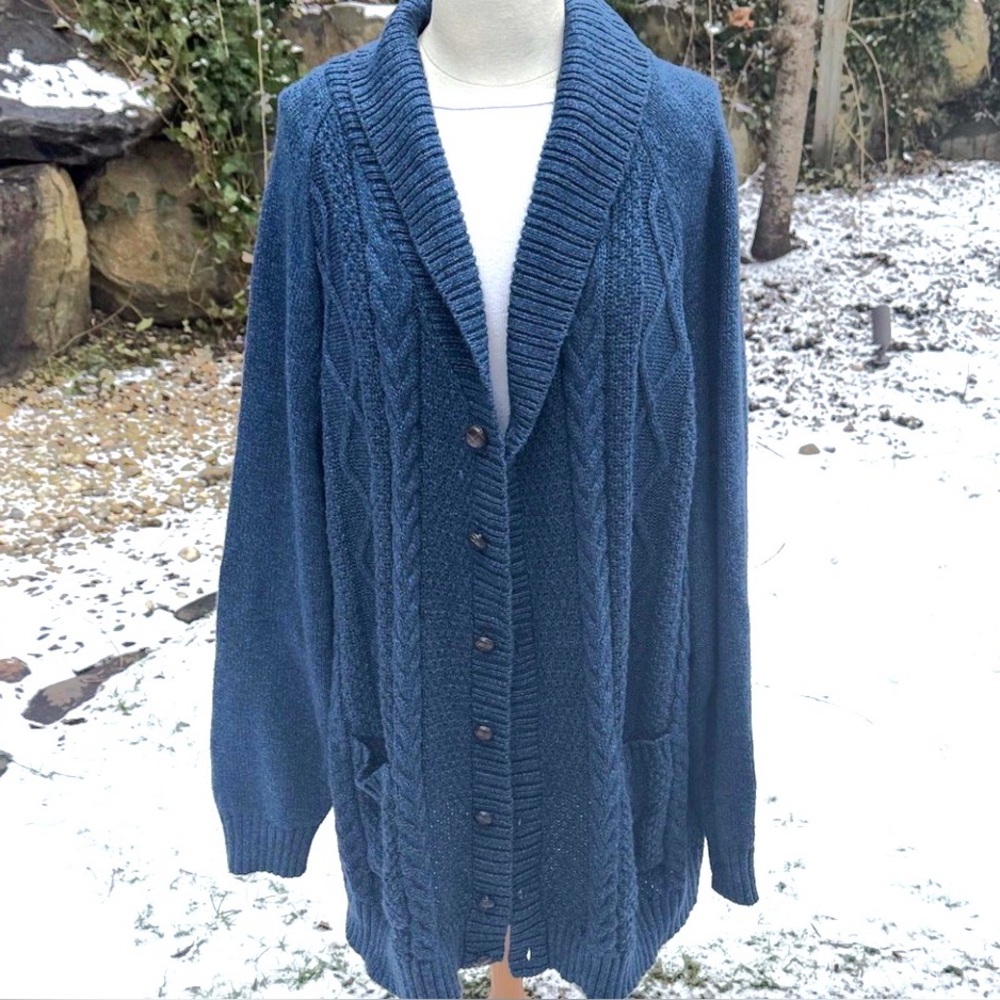 MENS DXL OAK HILL DARK BLUE CABLEKNIT CARDIGAN SWEATER- 4XL - NWT !  🔵🤩